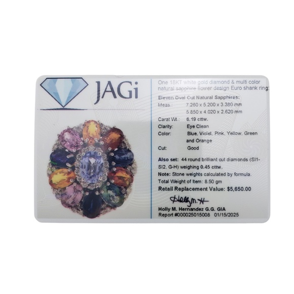18K White Gold Multicolor Sapphire & Diamond Ring Size 7  #20721 - Picture 9 of 9